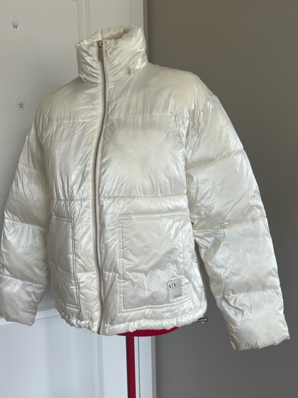 Armani Exchange Pearl White Puffer Jacket